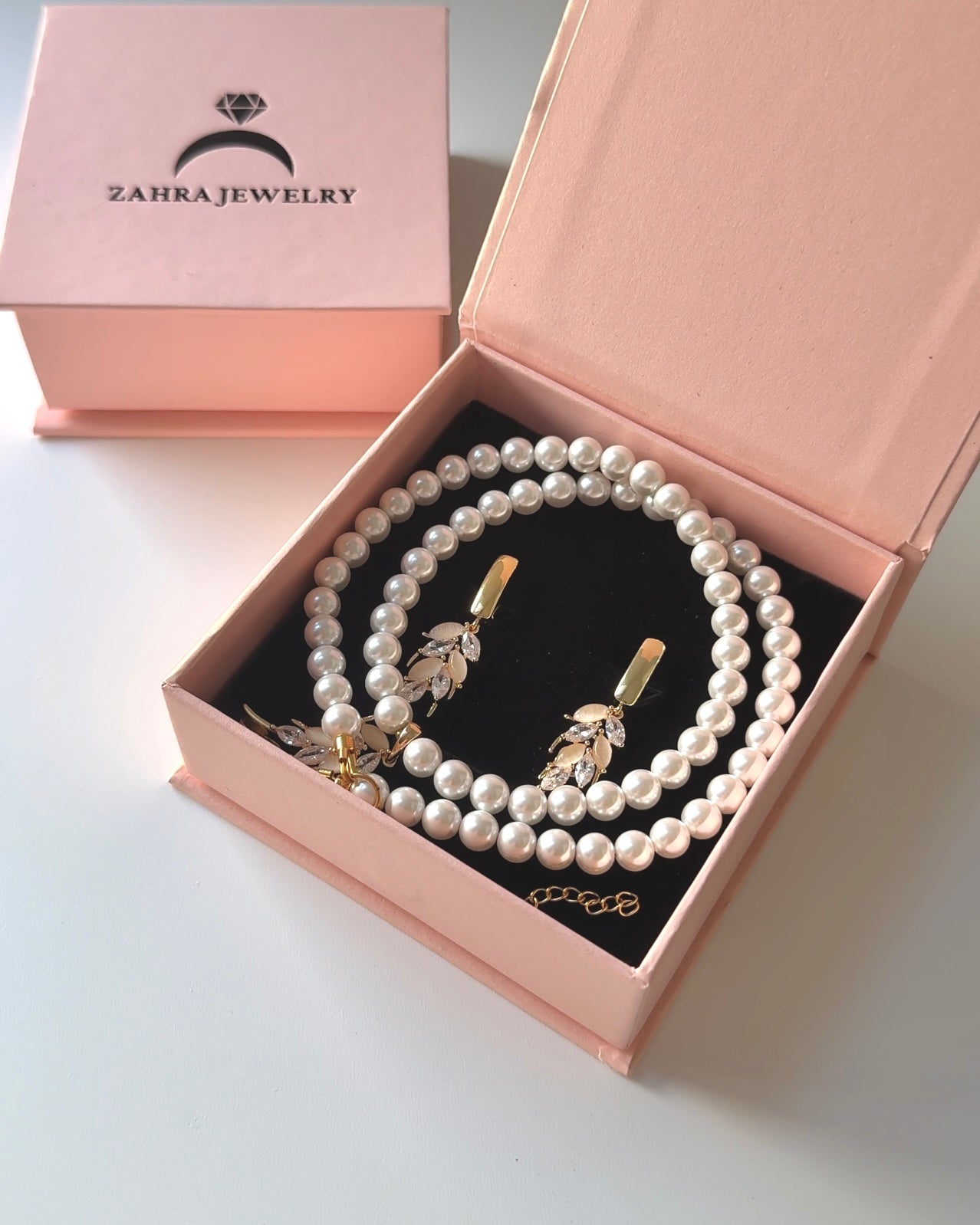 Parure Blanche Feuille dorée - Collier & Boucles | ZAHRA JEWELRY