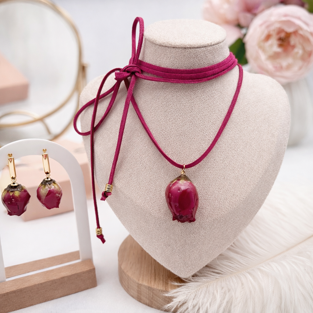 Parure Rosa & Boucles d’oreilles Assorties