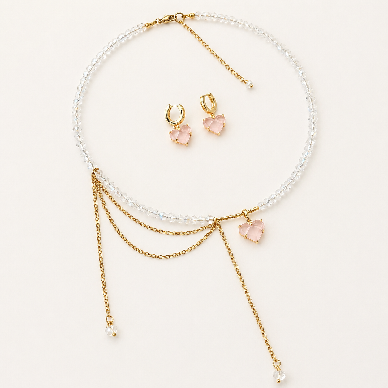 Parure Rose Poudrée - Collier & Boucles Faits main | ZAHRA JEWELRY