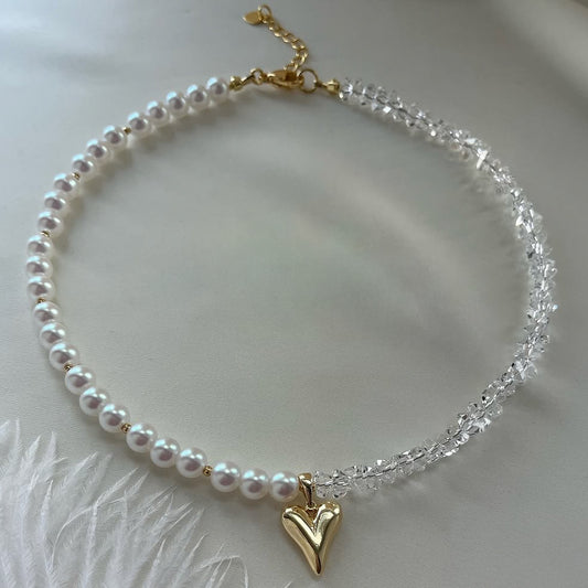 Collier Perles & Cœur Doré