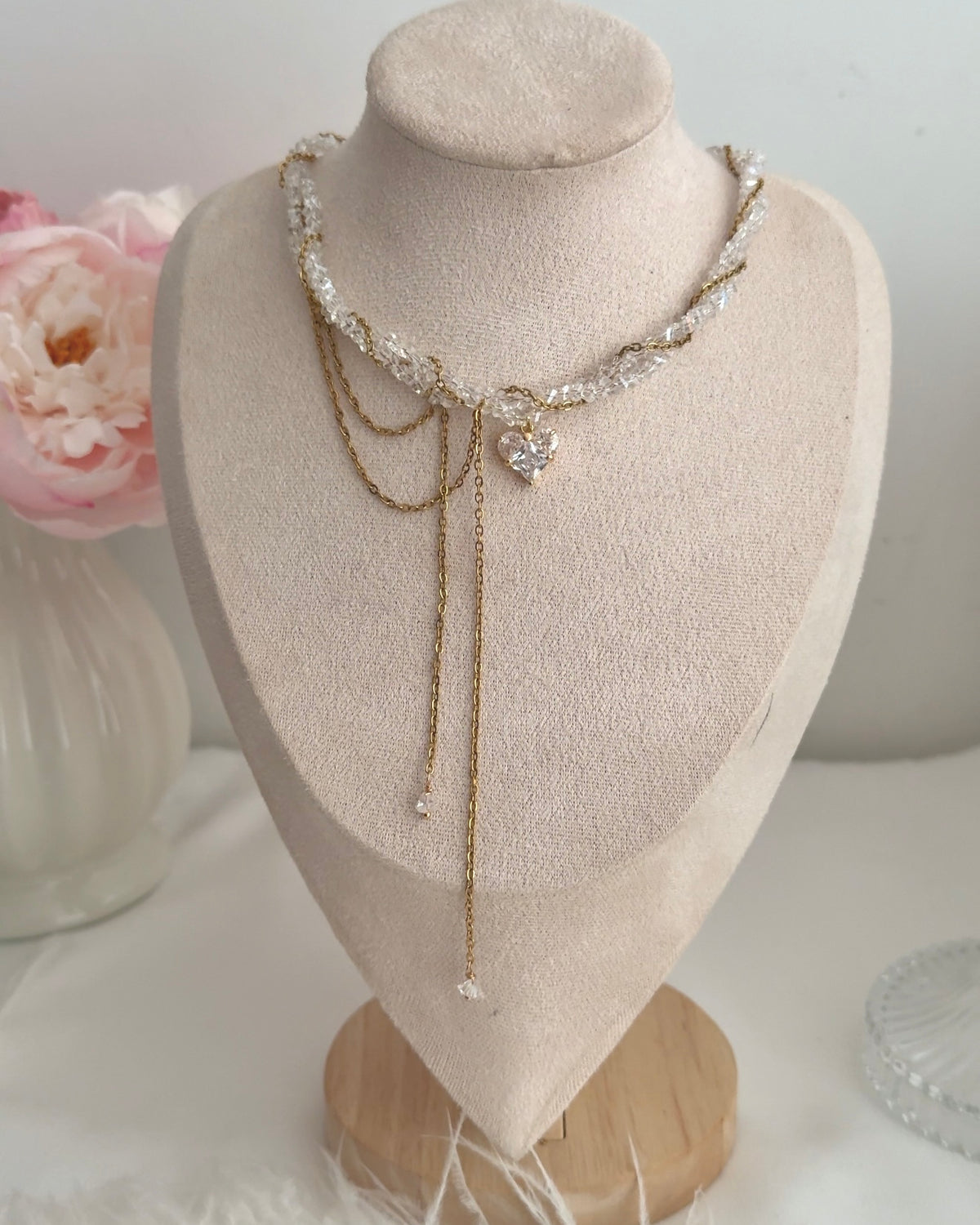 Parure Cristal Cœur Doré – Collier & Boucles Faits Main