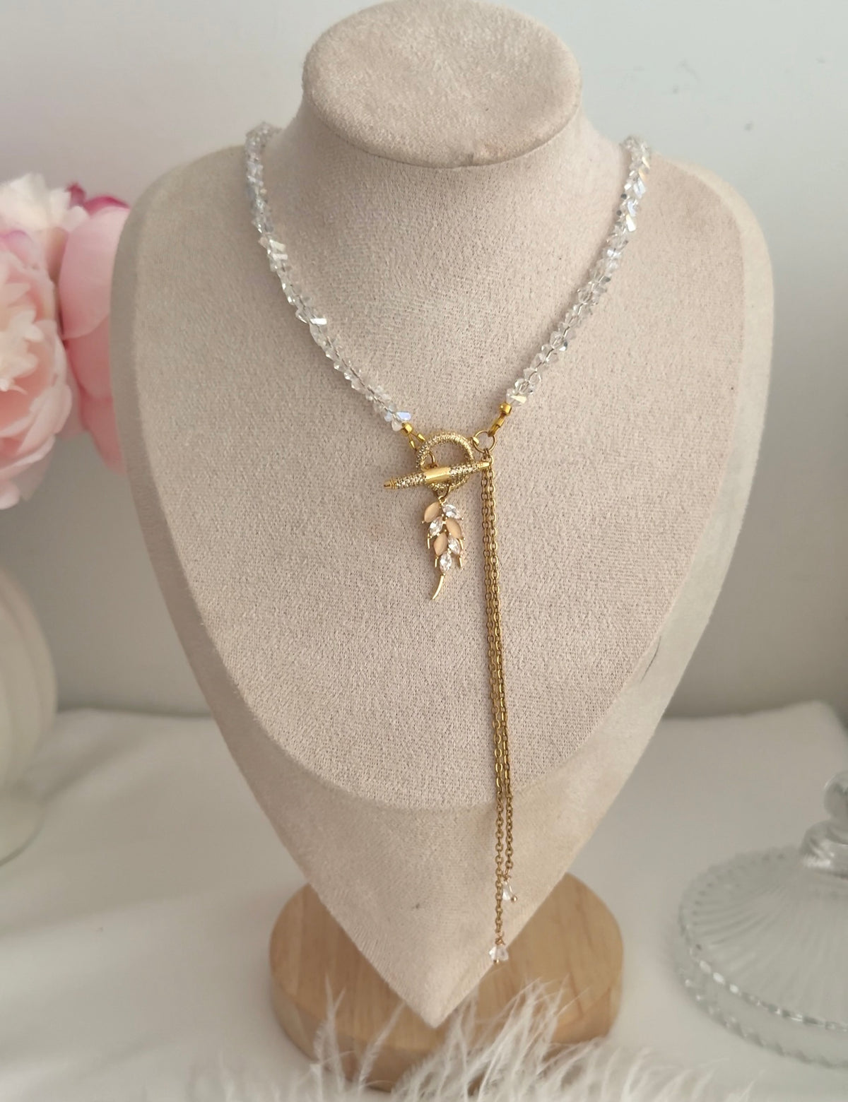 Parure Cristal Feuille – Collier & Boucles Faits Main
