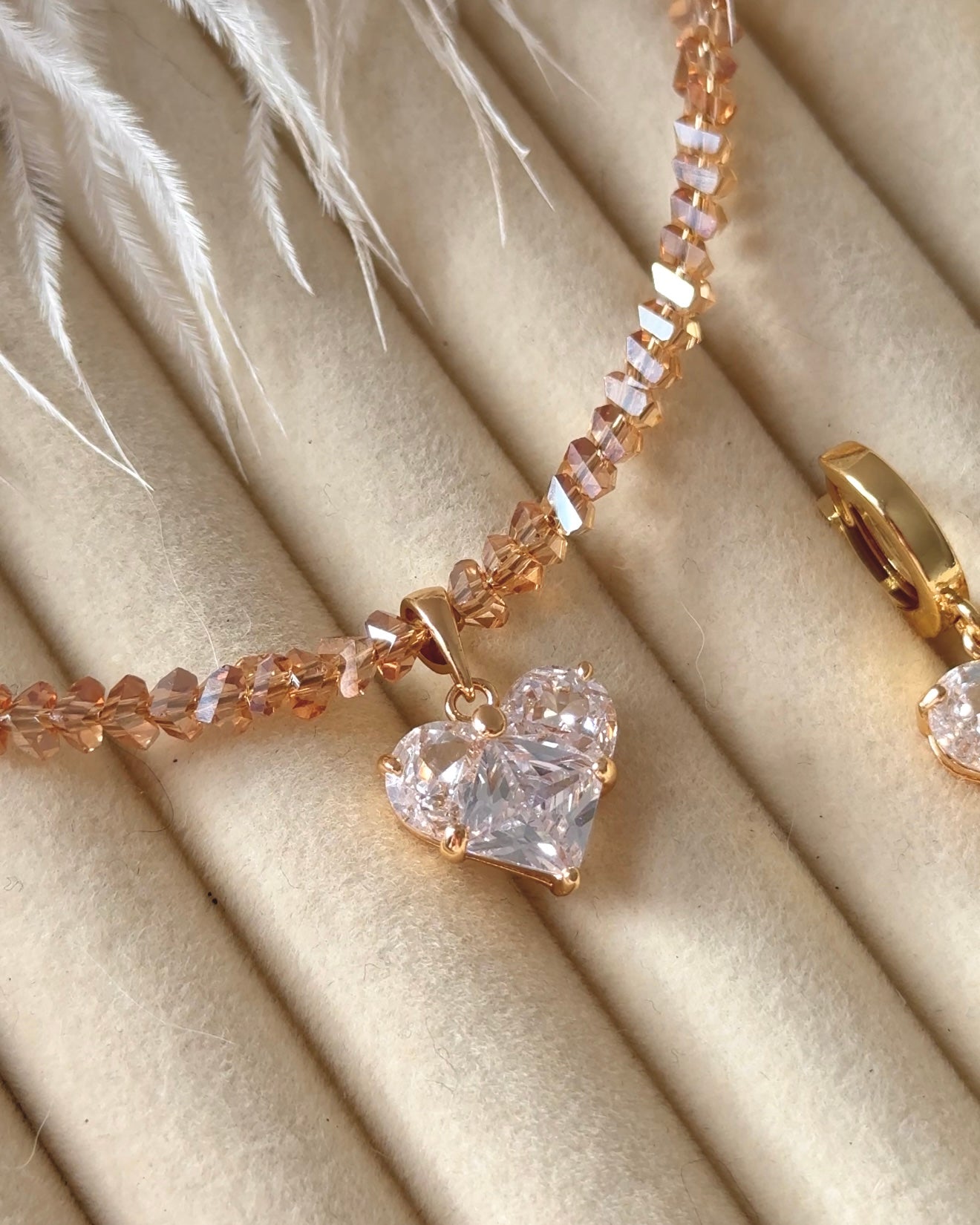 Parure Cristal Dorée Cœur Doré - Collier & Boucles faits main | ZAHRA JEWELRY