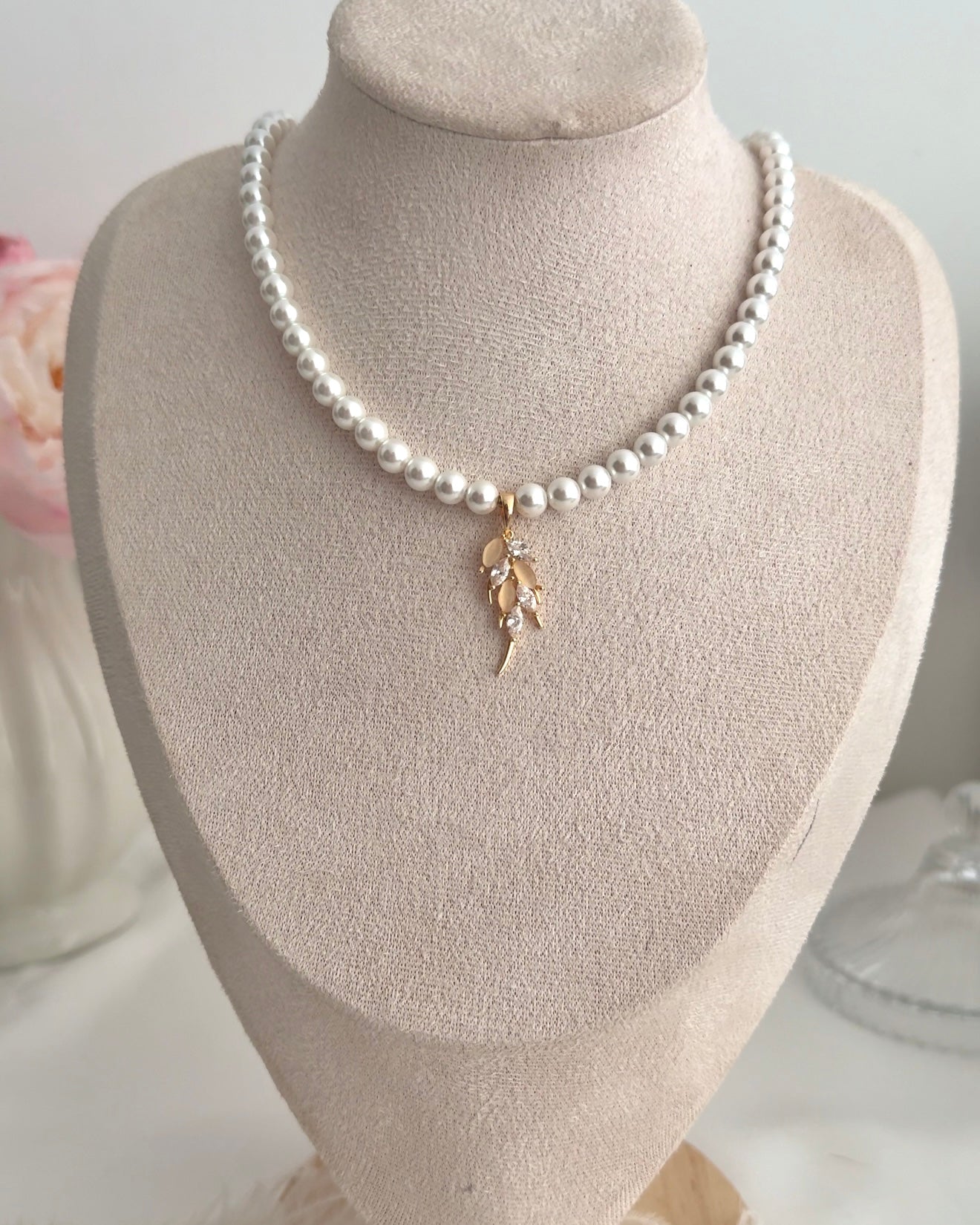 Parure Blanche Feuille dorée - Collier & Boucles | ZAHRA JEWELRY