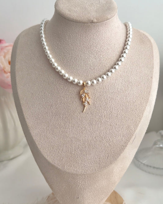 Parure Blanche Feuille dorée - Collier & Boucles | ZAHRA JEWELRY