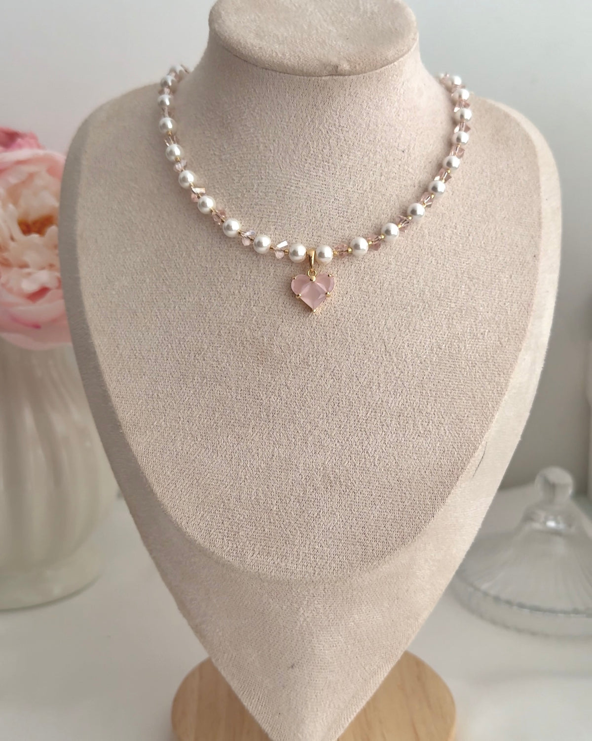 Parure Rose Poudrée – Perles Naturelles & Acier Inoxydable