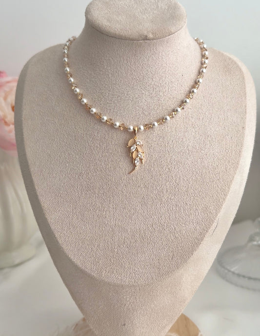 Parure Blanche et Dorée - Collier & Boucles | ZAHRA JEWELRY