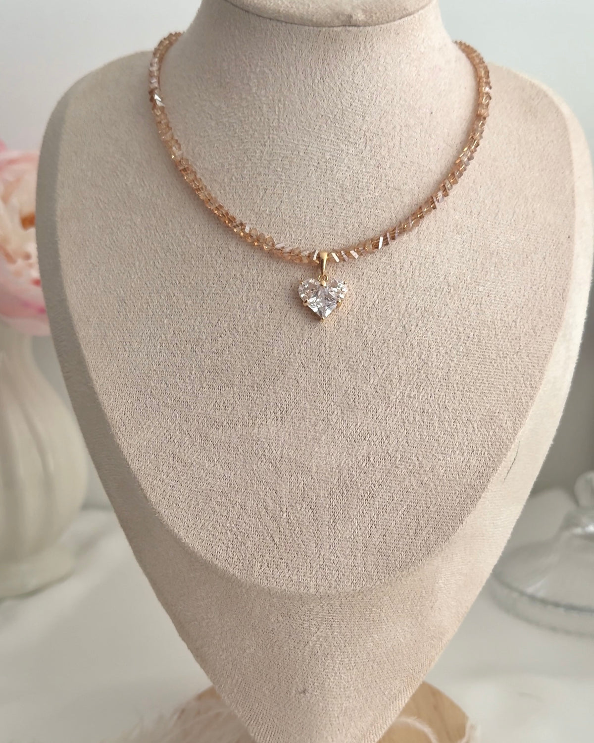 Parure Cristal Dorée Cœur Doré – Collier & Boucles Faits Main