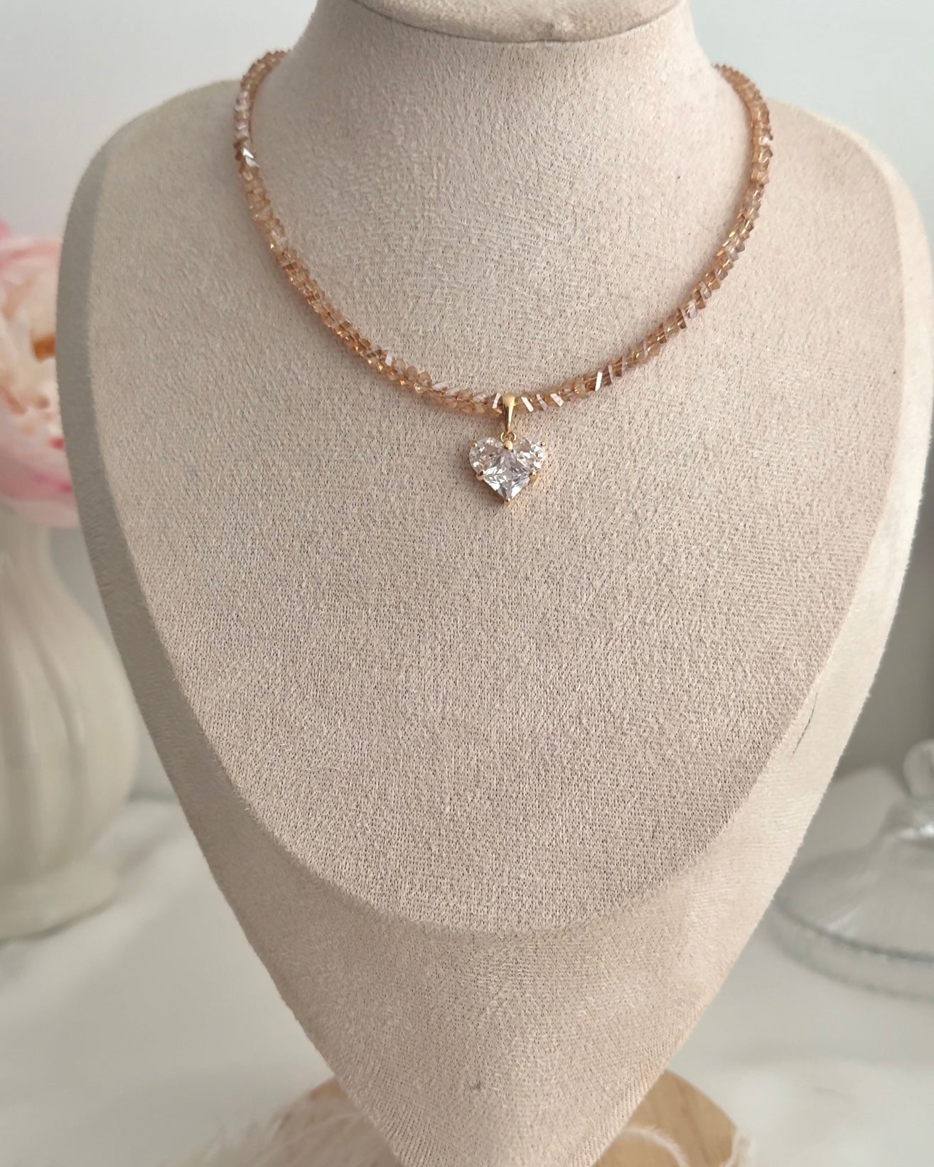 Parure Cristal Dorée Cœur Doré - Collier & Boucles faits main | ZAHRA JEWELRY