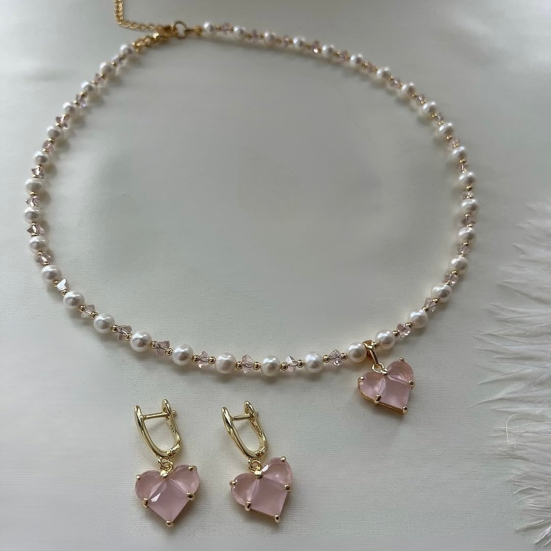 Ensemble Collier & Boucles d’oreilles Rose Poudrée | ZAHRA JEWELRY