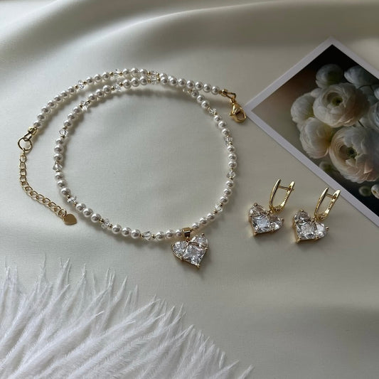 Ensemble Collier & Boucles d’oreilles Cœur Brillant | ZAHRA JEWELRY