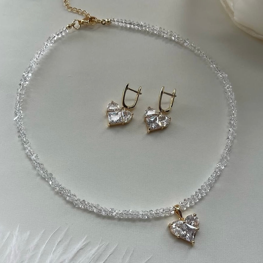 Ensemble Collier & Boucles d’oreilles Perles Transparentes | ZAHRA JEWELRY
