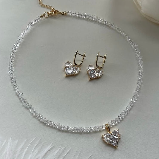 Ensemble Collier & Boucles d’oreilles Perles Transparentes | ZAHRA JEWELRY