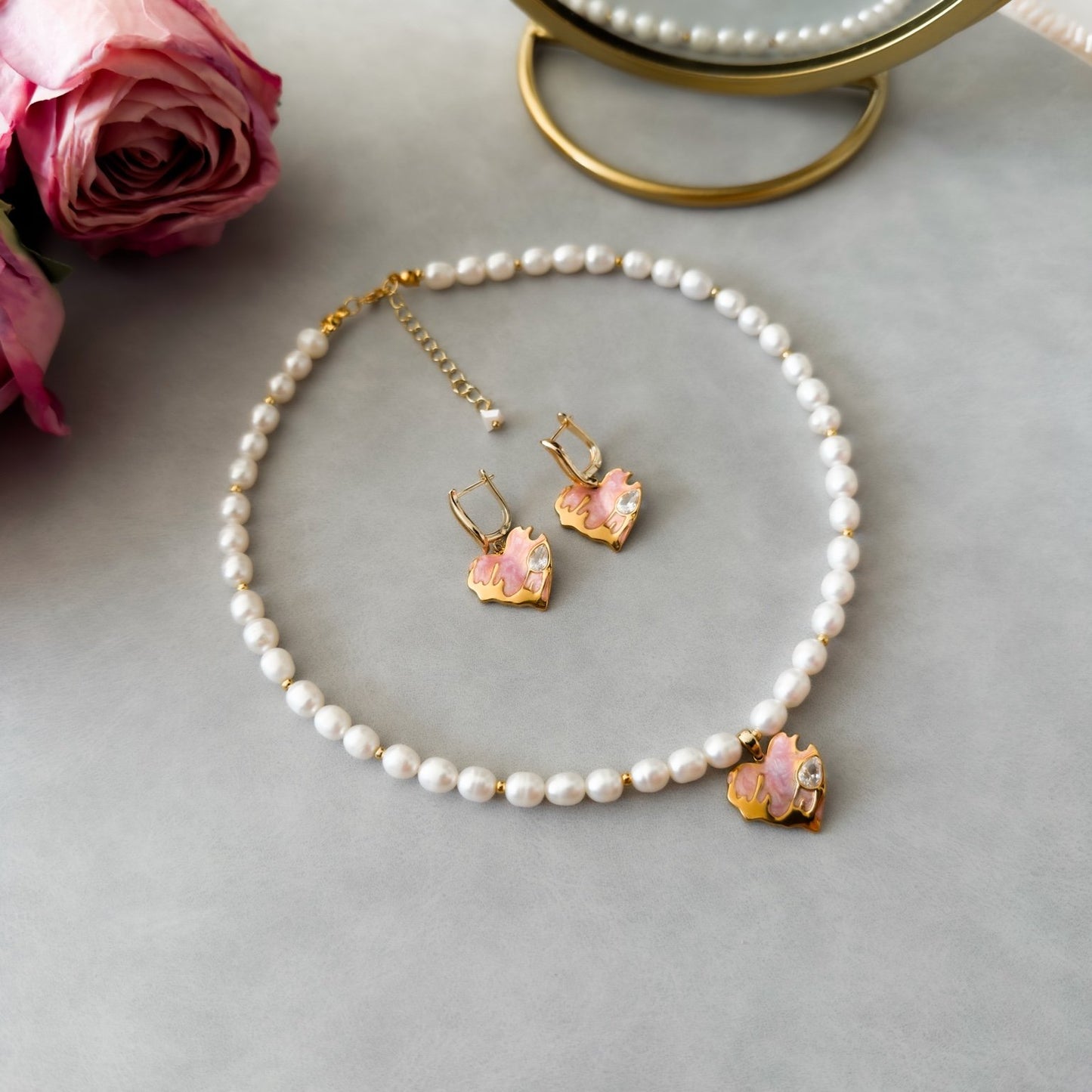 Parure perles & cœur doré