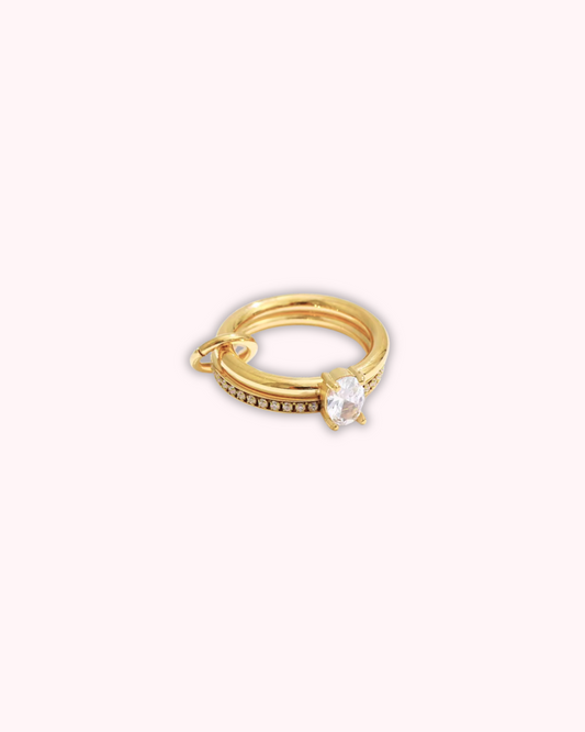 Bague duo connectée en acier inoxydable doré – Zircons subtils | Zahra Jewelry