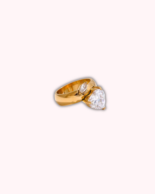 Bague cœur en acier inoxydable doré – Zircon brillant | Zahra Jewelry