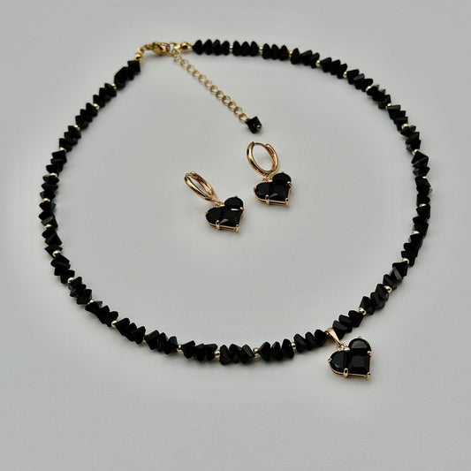 Parure Black Heart en perles | Zahra Jewelry