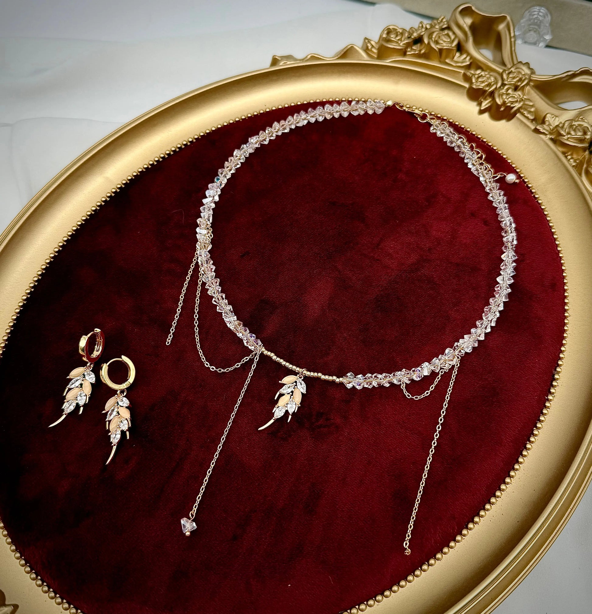 Parure Cristal Feuille - Collier & Boucles faits main | ZAHRA JEWELRY ZAHRA JEWELRY