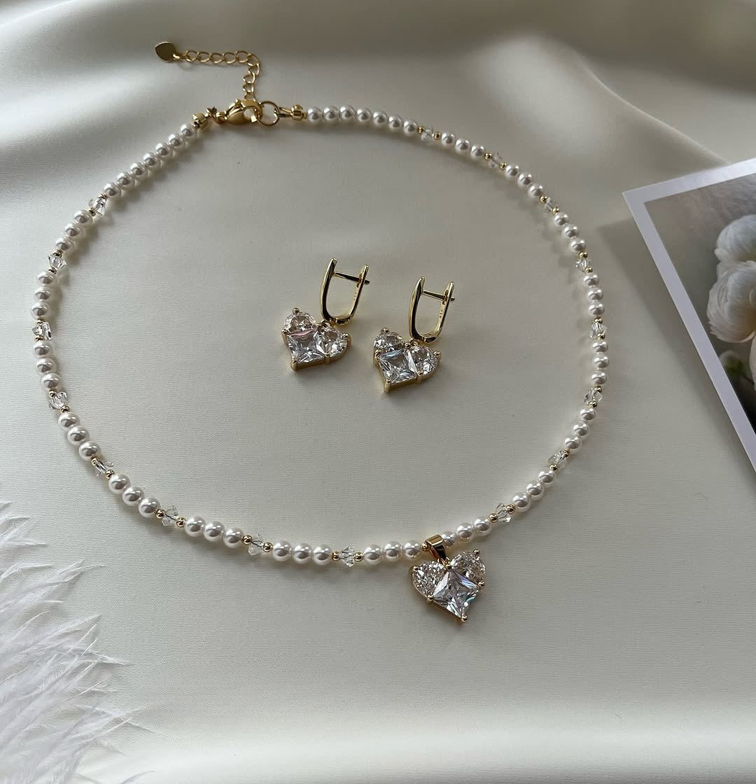 Ensemble Collier & Boucles d’oreilles Cœur Brillant | ZAHRA JEWELRY