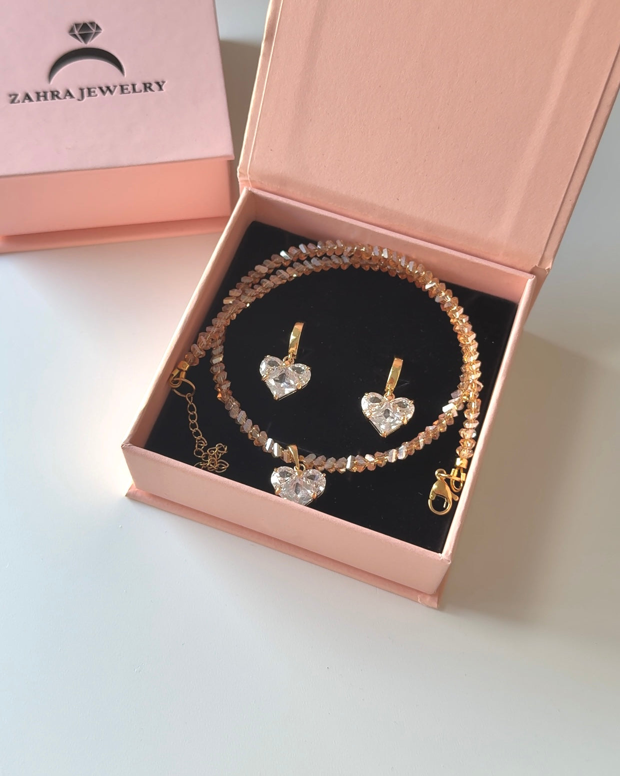 Parure Cristal Dorée Cœur Doré - Collier & Boucles faits main | ZAHRA JEWELRY